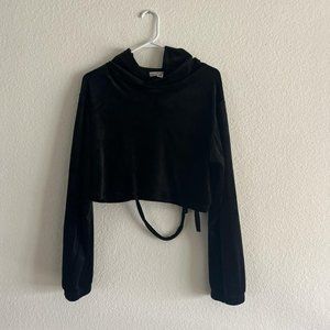 CROPPED VELVET HOODIE